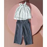 Bella Moda Cotton Sleeveless Striped Top & Pant Set - Grey