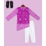 Naughty Ninos Full Sleeves Leheriya Printed Kurta & Pyjama With Bandhej Design Jacket Set - Purple