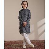 Manyavar Full Sleeves Abstract Printed Kurta & Pyjama Set - Dark Blue