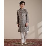 Manyavar Full Sleeves Abstract Printed Kurta & Pyjama Set - Beige