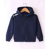 Little Kangaroos Knitted Full Sleeves Solid Color Hooded Sweatjacket -Navy Blue