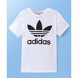 Adidas Kids Cotton Knit Half Sleeves T-Shirt With Logo Print -White