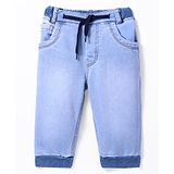 Little Kangaroos 100% Cotton Full Length Denim Jeans Solid Colour - Ice Blue