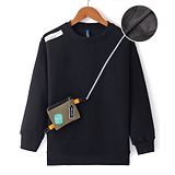 Little Kangaroos Knitted Full Sleeves Solid Sweatshirt with Sling Bag - Black