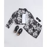 Taffykids Rayon Full Sleeves Floral Printed Coordinating Skirt And Sloid Crop Top - Black & White