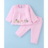 Tango Knitted Full Sleeves Winter Wear Suit With Kittens Print - Pink