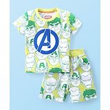 Babyhug Marvel Cotton Knit Half Sleeves T-Shirt & Shorts Set With Avengers Print - Green