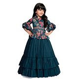 Betty By Tiny Kingdom Three Fourth Sleeves Gota Lace Embellished & Floral Printed Gown - Blue