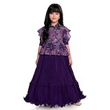 Betty By Tiny Kingdom Half Sleeves Gota Lace Embellished Floral Printed Gown - Purple