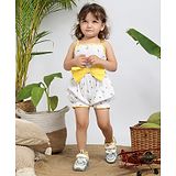 Budding Bees Sleeveless Lemons Printed Romper - White