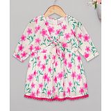 Budding Bees Full Sleeves Floral Printed Dress - Pink