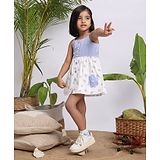 Budding Bees Sleeveless Floral Printed Dress - Blue & White