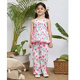 Budding Bees Cotton Sleeveless Floral Printed Coordinating Top With Pant Set - Pink