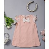 One Friday Cap Sleeves Lace Detailed Bow Applique Dress - Peach