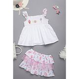 One Friday Sleeveless Candies Embroidered Top With Ice Cream Printed Layered Skirt - Off White