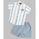 Actuel Cotton Slub Half Sleeves Striped Shirt With Shorts Sets - White Blue & Beige