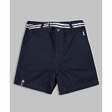 Actuel Cotton Solid Shorts With Tape Belt - Navy Blue