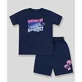 Unicorns Cotton Half Sleeves   Tropical Beach Vibes Ahead Printed Co Ord Set - Navy Blue