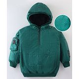 Little Kangaroos Woven Full Sleeves Solid Hooded Jacket - Green