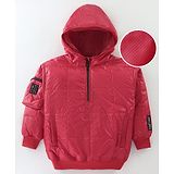 Little Kangaroos Woven Full Sleeves Solid Hooded Jacket - Red