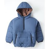 Little Kangaroos Full Sleeves Padded Jacket with Hood Solid Colour - Navy Blue