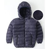 Little Kangaroos Full Sleeves Padded & Hooded Jacket with Pocket Solid Colour - Navy Blue