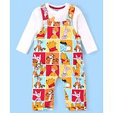 Babyhug Disney Single Jersey Knit Dungaree and Full Sleeves T-Shirt Set Winnie the Pooh Print - White & Red