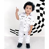 MASHUP Cotton Half Sleeves Racing Theme Printed Shirt & Pant Set - White