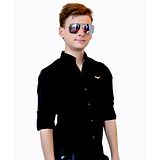 MASHUP Cotton Full Sleeves Solid Shirt - Black