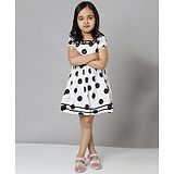 ShopperTree Rayon Cap Sleeves Polka Dots Printed Fit And Flare Dress - White