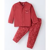 Zero Interlock Knit Full Sleeves Night Suit with UFO Print - Red