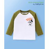 Babyoye Disney Single Jersey Raglan Full Sleeves  T-Shirt with Micky Mouse Print - White & Green