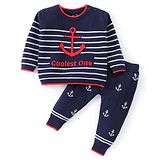 ToffyHouse Cotton Flatknitted T-Shirt & Lounge Pants Set With Nautical Design - Navy