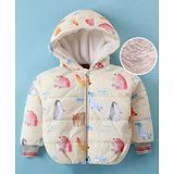 Little Kangaroos Woven Full Sleeves Bear Printed Hooded Jacket - Yellow