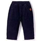 Little Kangaroos 100% Cotton Woven Full Length Trouser Pant Solid Colour with Bear Patch - Navy Blue