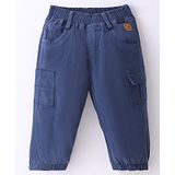 Little Kangaroos 100% Cotton Woven Full Length Trouser with Teddy Patch Solid Colour - Navy Blue