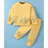 Little Kangaroos Cotton Knit Full Sleeves Winter Wear Sweatshirt & Jogger Pants Set Animal Print - Yellow