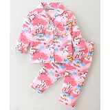 Little Darlings Cotton Knit Full Sleeves Night Suit Unicorn Print - Pink