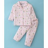 Little Darlings Cotton Knit Full Sleeves Night Suit With Bunny Print - Pink