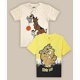 Kidsville Pack Of 2 Scooby Dooby Doo Featuring Half Sleeves Characters Printed Tees - Orange Black & Grey