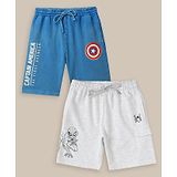 Kidsville Pack Of 2 Marvel Avengers Featuring Captain America Logo & Spiderman Printed Shorts - Blue & White