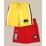 Kidsville Pack Of 2 DC Comics Featuring Batman & Superman Printed Shorts - Yellow & Red