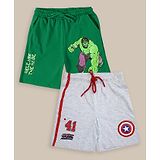 Kidsville Pack Of 2 Marvel Avengers Featuring Captain America Logo & Hulk Printed Shorts - Green & Grey