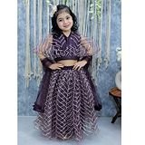 BownBee Half Sleeves Gota Lace Embellished Lehenga Choli With Dupatta - Purple