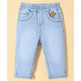 Little Kangaroos 100% Cotton Woven Jeans With Patch Work Detailing - Light Blue