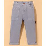 Little Kangaroos 100% Cotton Woven Full Length Denim Jeans with Pockets Solid Colour - Grey