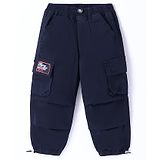 Little Kangaroos Woven Full Length Solid Color Cargo Jeans with Pockets - Navy Blue