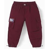 Little Kangaroos Woven Full Length Solid Color Cargo Jeans with Pockets - Maroon