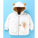 Little Kangaroos Raglan Sleeves Padded Hooded Winter Jacket - White