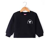 Little Kangaroos Cotton Full Sleeves Sweatshirt with Glitter Heart Detailing - Black